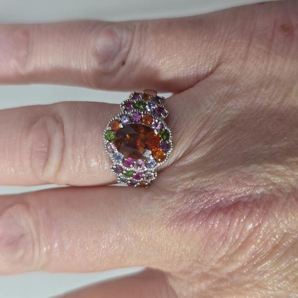Designer Almandine Garnet And Multi Gemstone Ring Size 8 - Picture 13 of 15